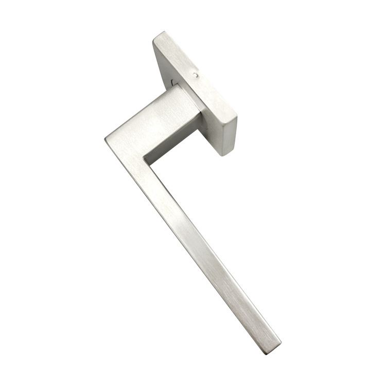 Door Accessories L-shape Wood Door Lever Handle Stainless Steel Tube Interior Door Handle on Square Rosette