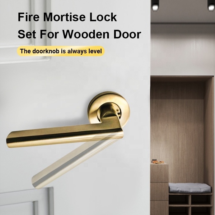 Door Lock Handle Gold Solid Stainless Steel Lever Handle Interior Bedroom Door Handle Fire Mortise Lock Set For Wooden Door