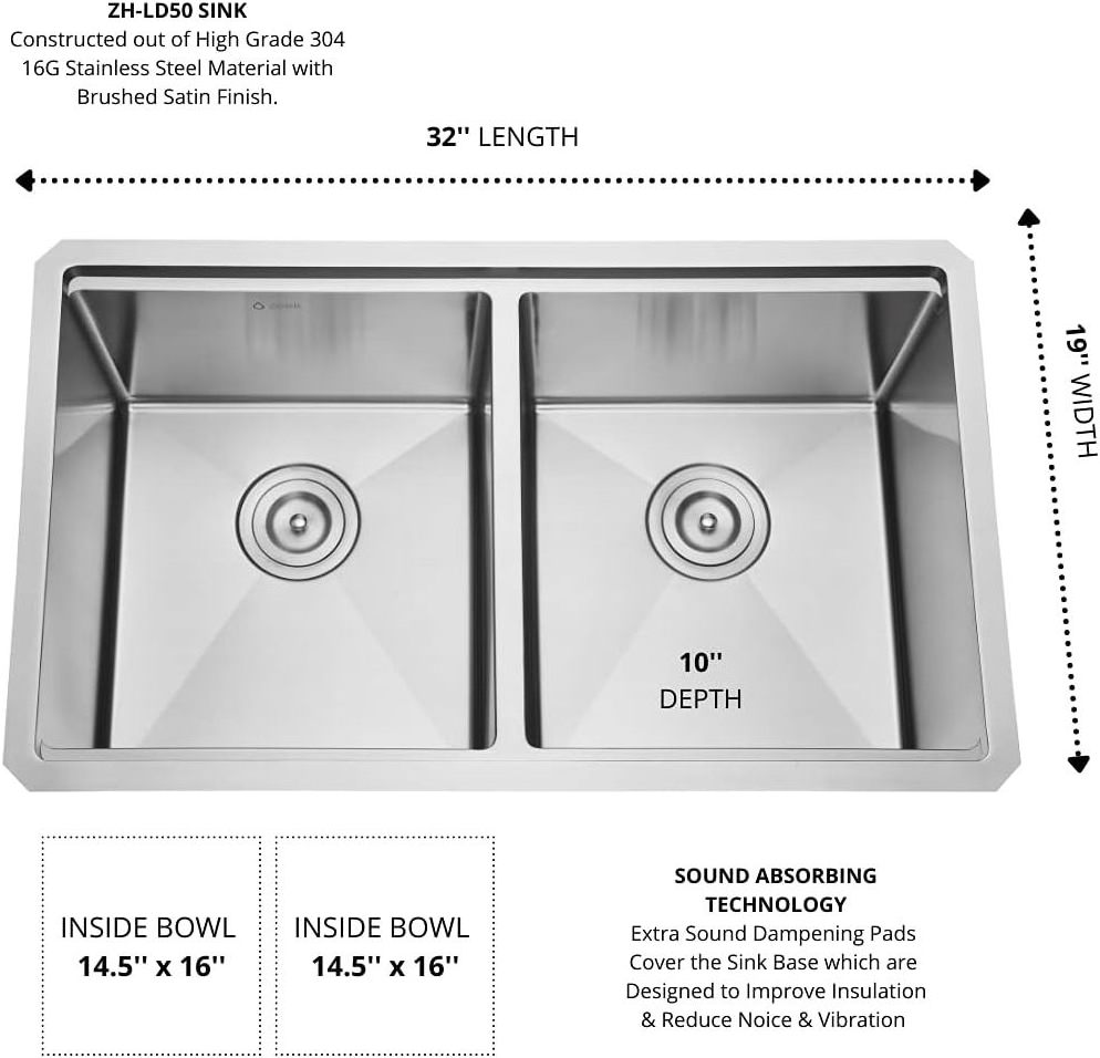 32 Undermount Double Bowl Workstation water fall  Kitchen Sink with Accessories 16 Gauge Stainless Steel sinks