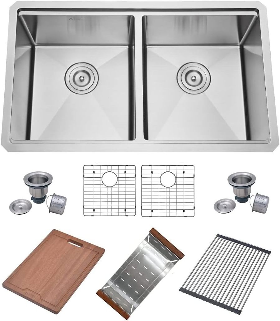 32 Undermount Double Bowl Workstation water fall  Kitchen Sink with Accessories 16 Gauge Stainless Steel sinks