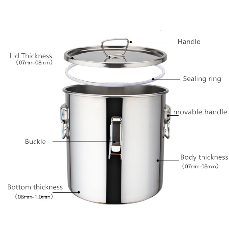 Stainless Steel 304 Body+ Ss201 Lids Large Stock Pots With Locks Tall Bucket With Sealed Lid For Oil Drum Wine Drum