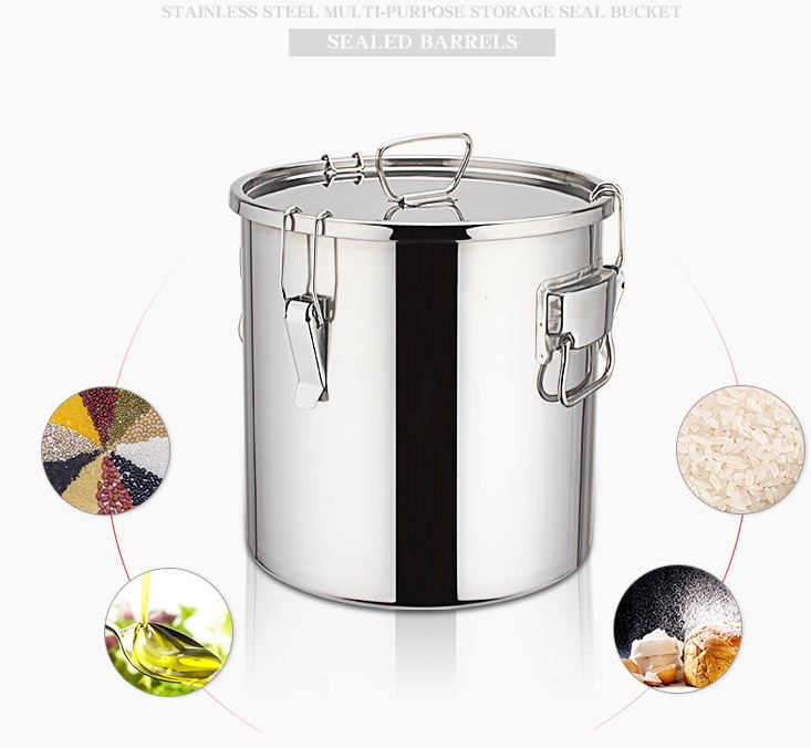 Stainless Steel 304 Body+ Ss201 Lids Large Stock Pots With Locks Tall Bucket With Sealed Lid For Oil Drum Wine Drum