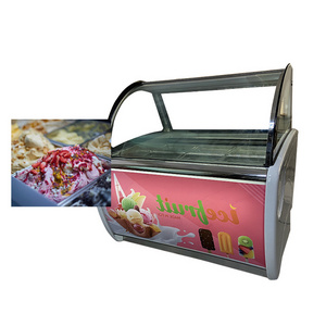 Factory Price commercial curved glass ice cream refrigerator italian gelato freezer display ice cream