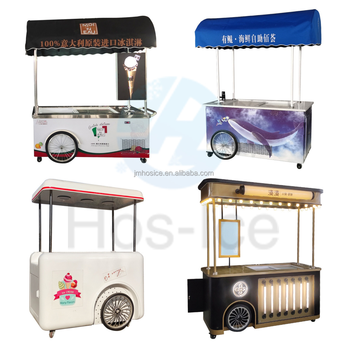 Commercial Mini Frozen Ice Cream Display Cart Trailer Gelato Mexican Beach Ice Cream Freezer Hand Cart Push Carts For Ice Cream