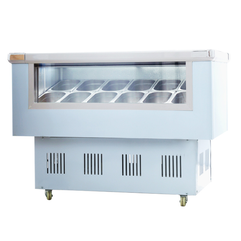 12 pans Commercial Used Outdoor Italian display freezer glass door Ice Cream Display Freezer  For Sale