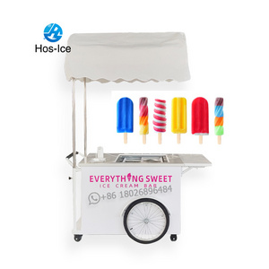 Commercial Mini Frozen Ice Cream Display Cart Trailer Gelato Mexican Beach Ice Cream Freezer Hand Cart Push Carts For Ice Cream