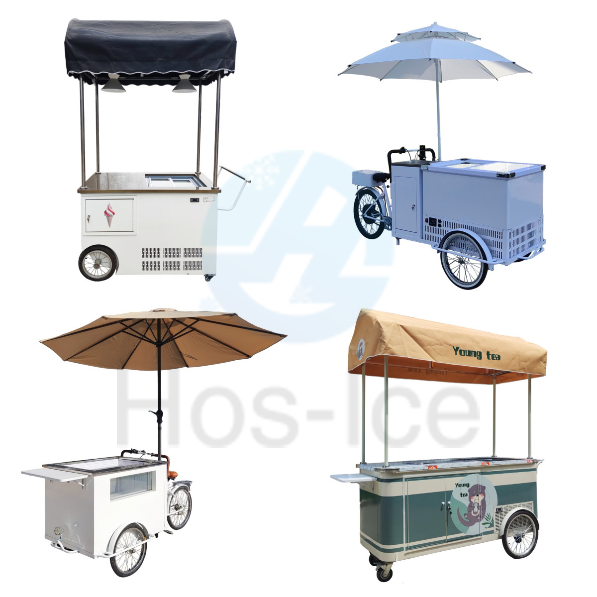 Mobile italian ice cream hand push cart with display freezer gelato stand cart 3 wheels scooter ice cream cart