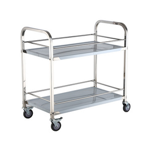 Mobile Restaurant Food Stainless Steel Service Cart 2 Layers Bar Wine Trolley  Hotel Dining Service Trolley Factory