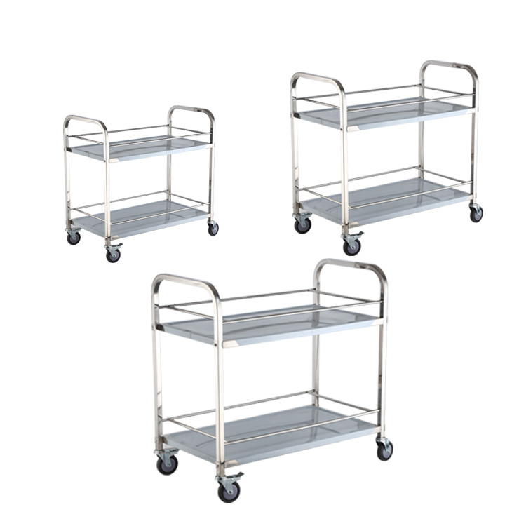 Mobile Restaurant Food Stainless Steel Service Cart 2 Layers Bar Wine Trolley  Hotel Dining Service Trolley Factory