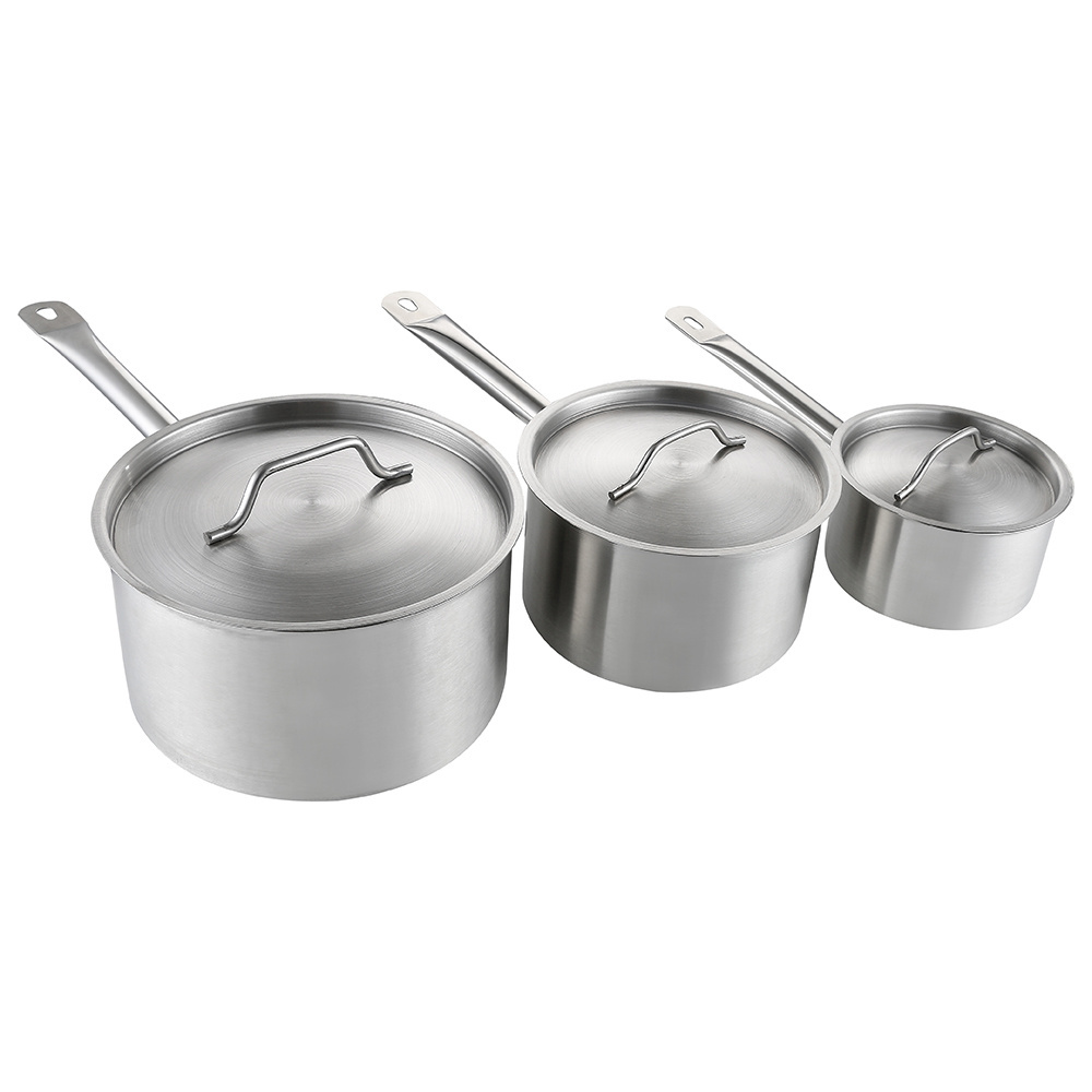 Restaurant Kitchen Stainless Steel Tri-ply Milk Pot Sauce Pan With Single Handle