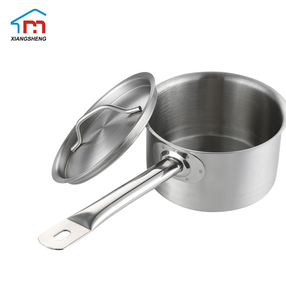 Restaurant Kitchen Stainless Steel Tri-ply Milk Pot Sauce Pan With Single Handle