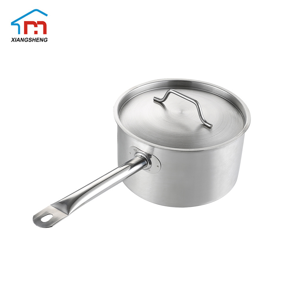 Restaurant Kitchen Stainless Steel Tri-ply Milk Pot Sauce Pan With Single Handle