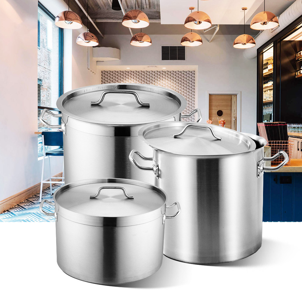 commercial industrial large 304 stainless steel cooking high stock pot warmer range  wholesale set soup and stock pot