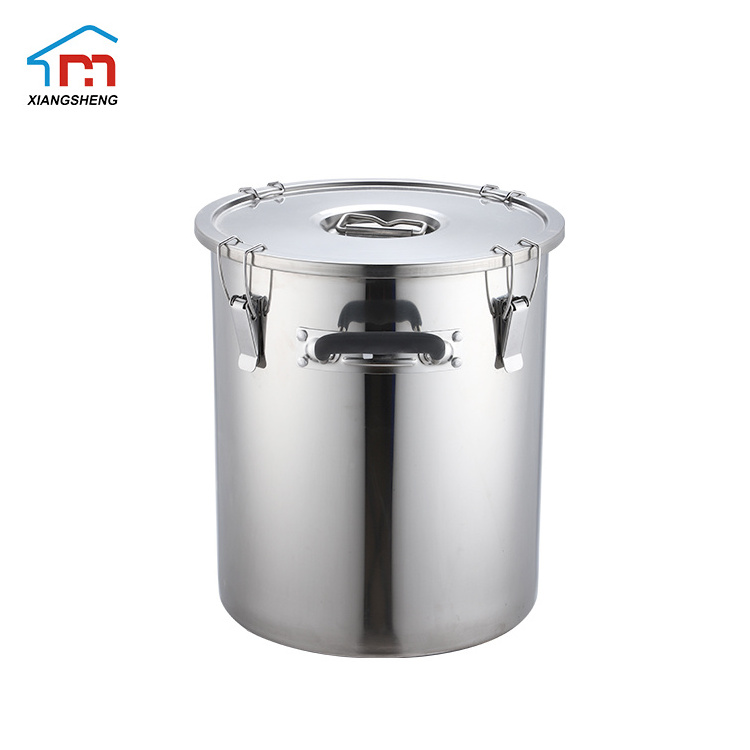 Commercial kitchen large 60L airtight stainless steel container barrel pot with seal lid