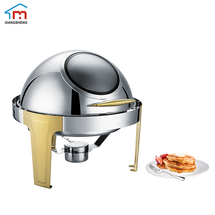 Round chafing dish Food Warmer gold with Glass Lid Incert Water Pan Gold Round Chafing Pans Set