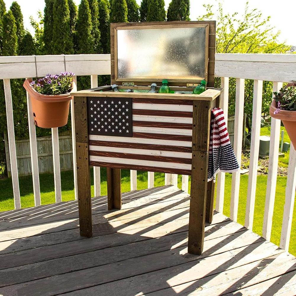 54-Quart Wood Ice Chest Cooler Table