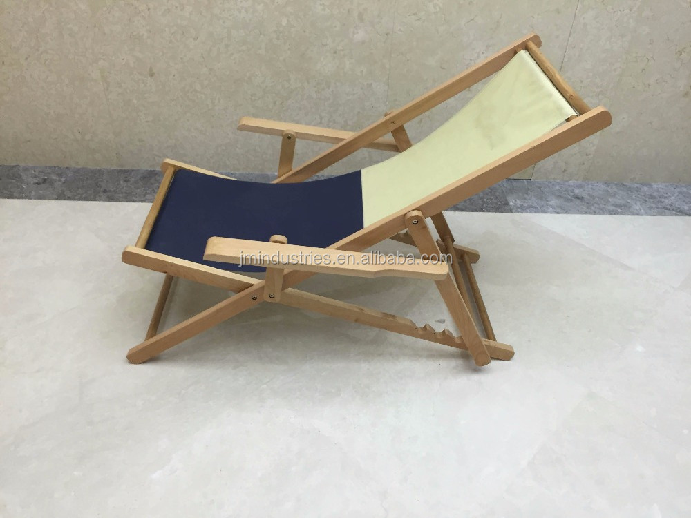 Beautiful Wooden Folding Beach Sling Chair With Armrest Deck Chair