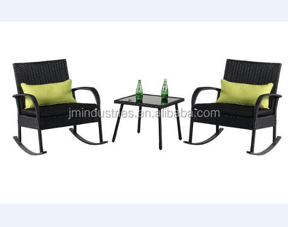 Outdoor 3 Piece Rocking Chair Set Wicker Rattan Bistro Set