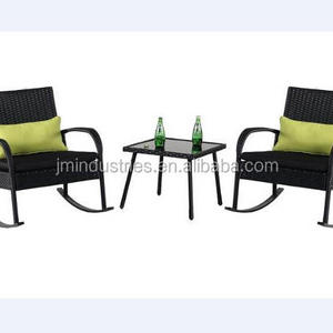 Outdoor 3 Piece Rocking Chair Set Wicker Rattan Bistro Set