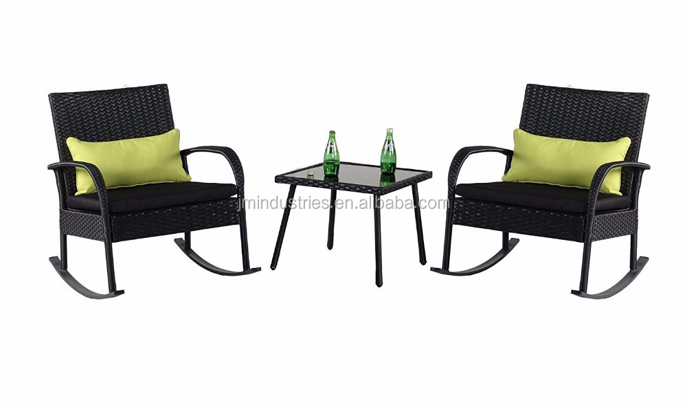 Outdoor 3 Piece Rocking Chair Set Wicker Rattan Bistro Set