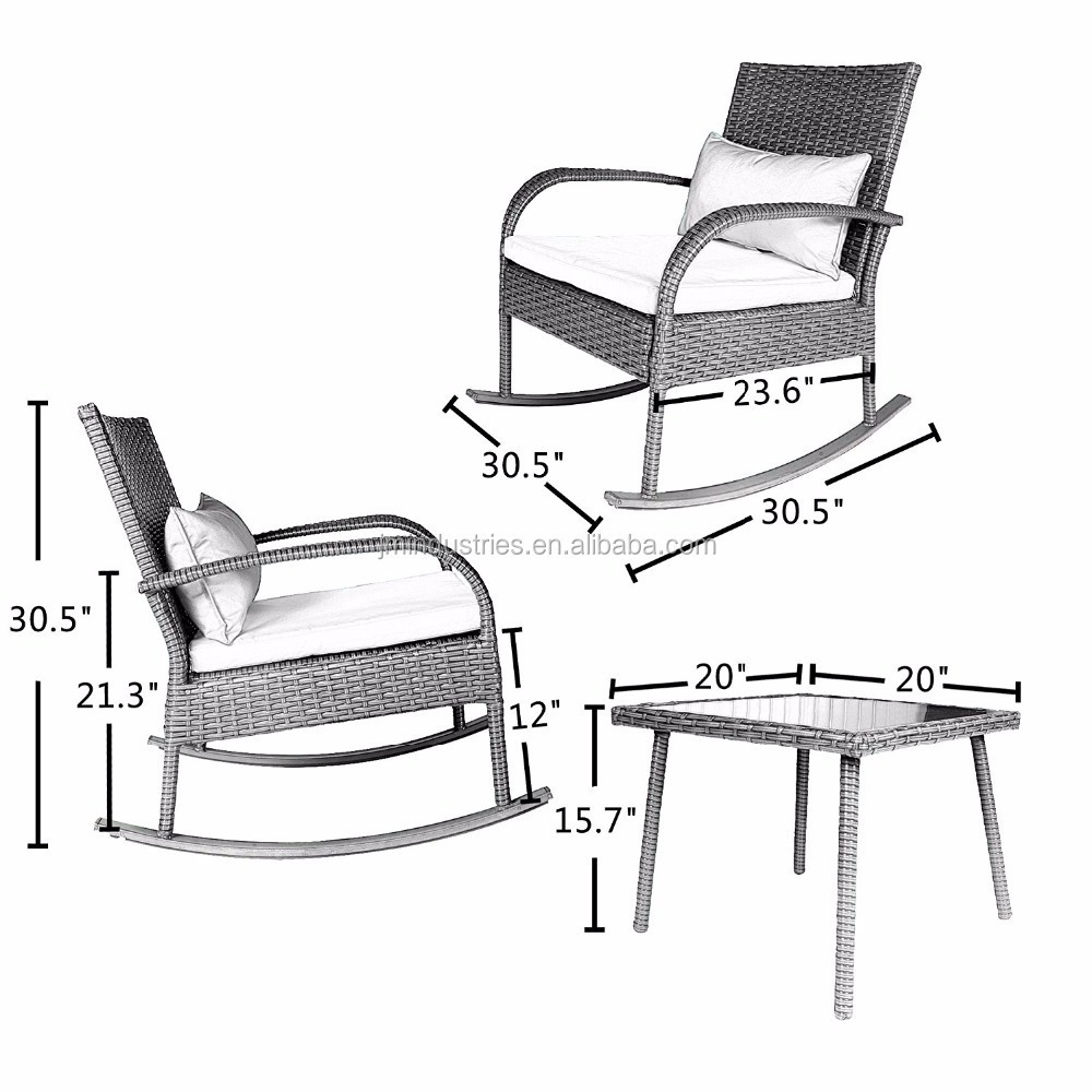 Outdoor 3 Piece Rocking Chair Set Wicker Rattan Bistro Set