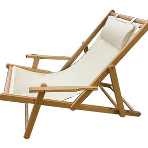 Beautiful Wooden Folding Beach Sling Chair With Armrest Deck Chair