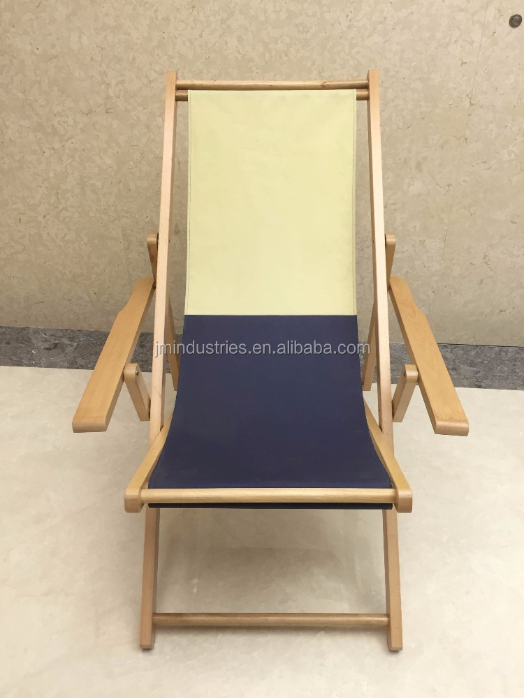 Beautiful Wooden Folding Beach Sling Chair With Armrest Deck Chair