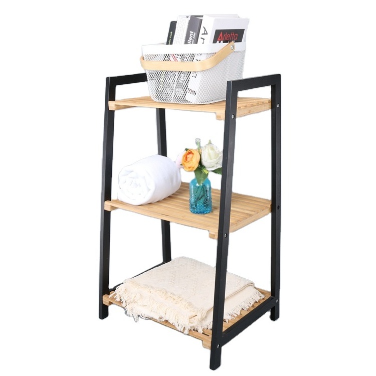 Hot sale factory customized bathroom three tier portable bamboo wood storage shelf