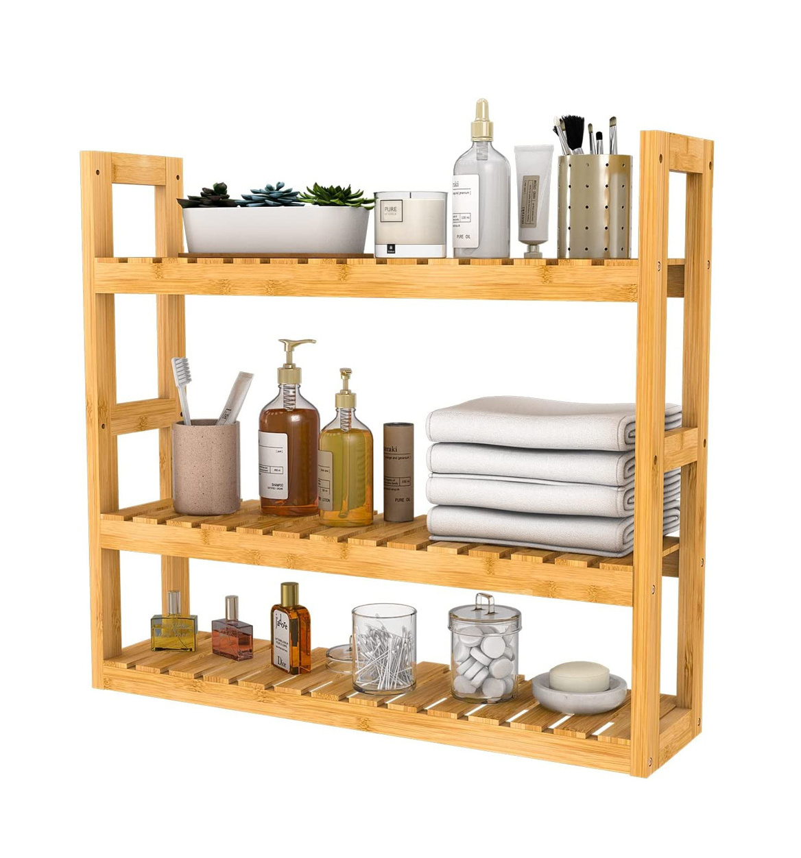 Bathroom Organizer Shelves Bamboo Adjustable 3 Tiers Floating Shelf Over The Toilet Storage