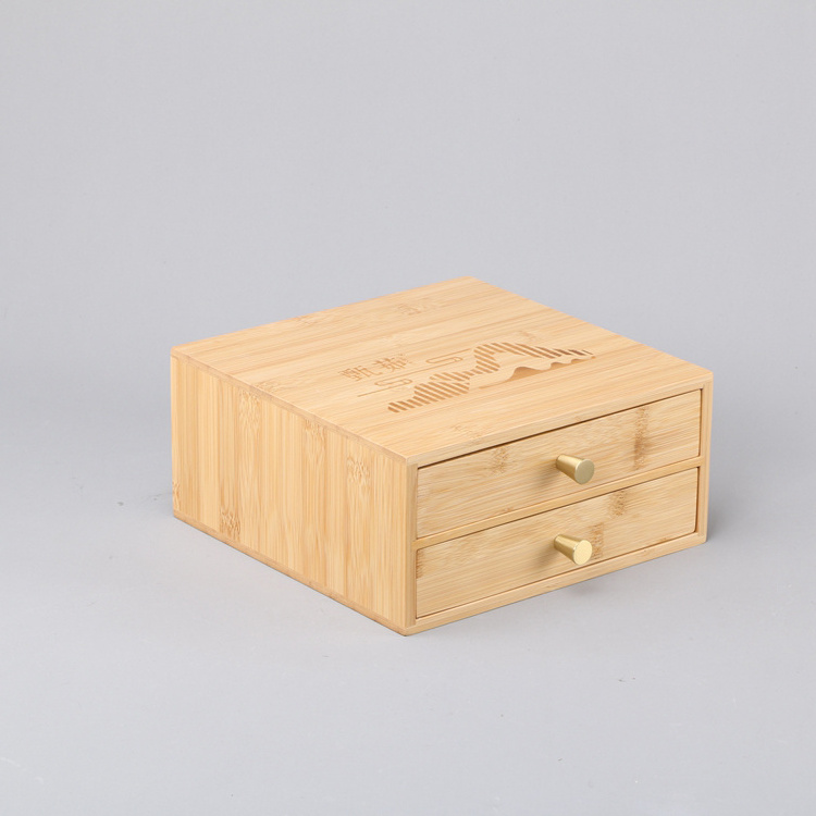 Custom color printing small item storage with two-layer drawer bamboo tea storage box