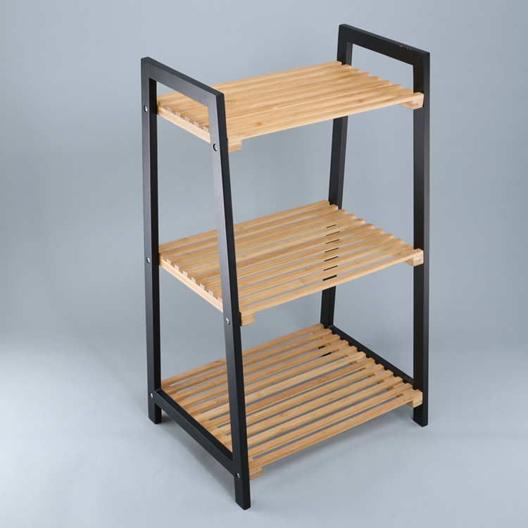 Hot sale factory customized bathroom three tier portable bamboo wood storage shelf