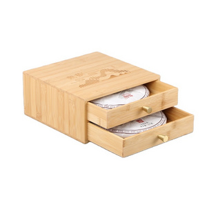 Custom color printing small item storage with two-layer drawer bamboo tea storage box