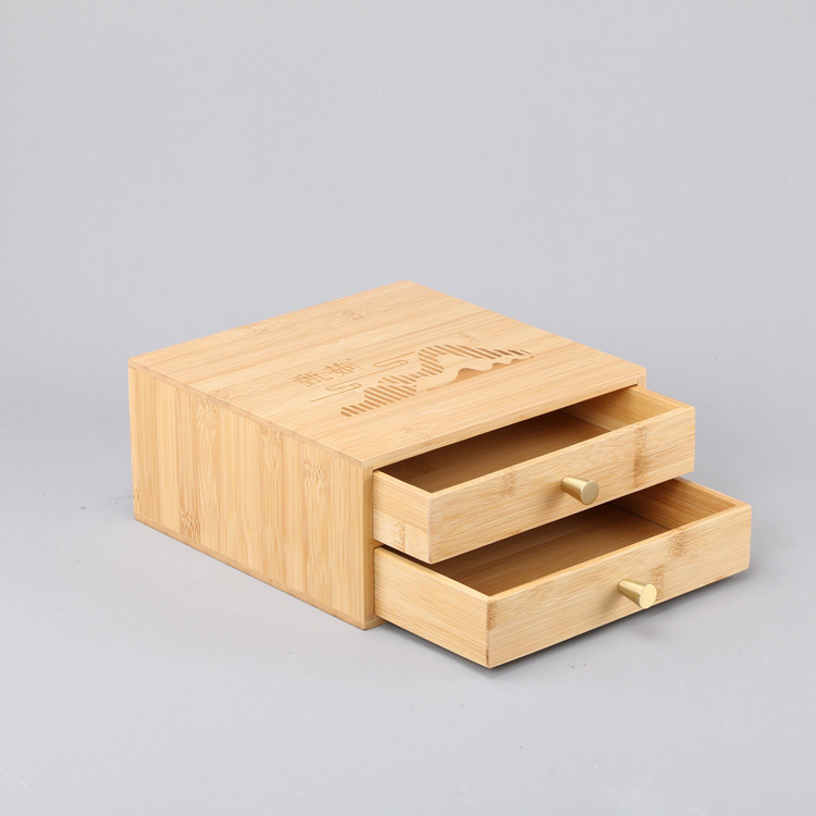 Custom color printing small item storage with two-layer drawer bamboo tea storage box