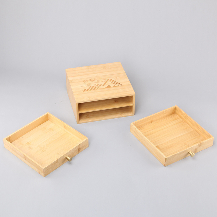 Custom color printing small item storage with two-layer drawer bamboo tea storage box