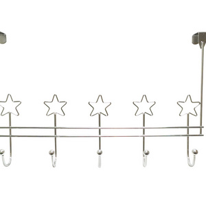 Star Shape Decorated Metal Wire Over The Door Hook Hanging Clothes Coat Hanger Chrome Plating Wall Hook