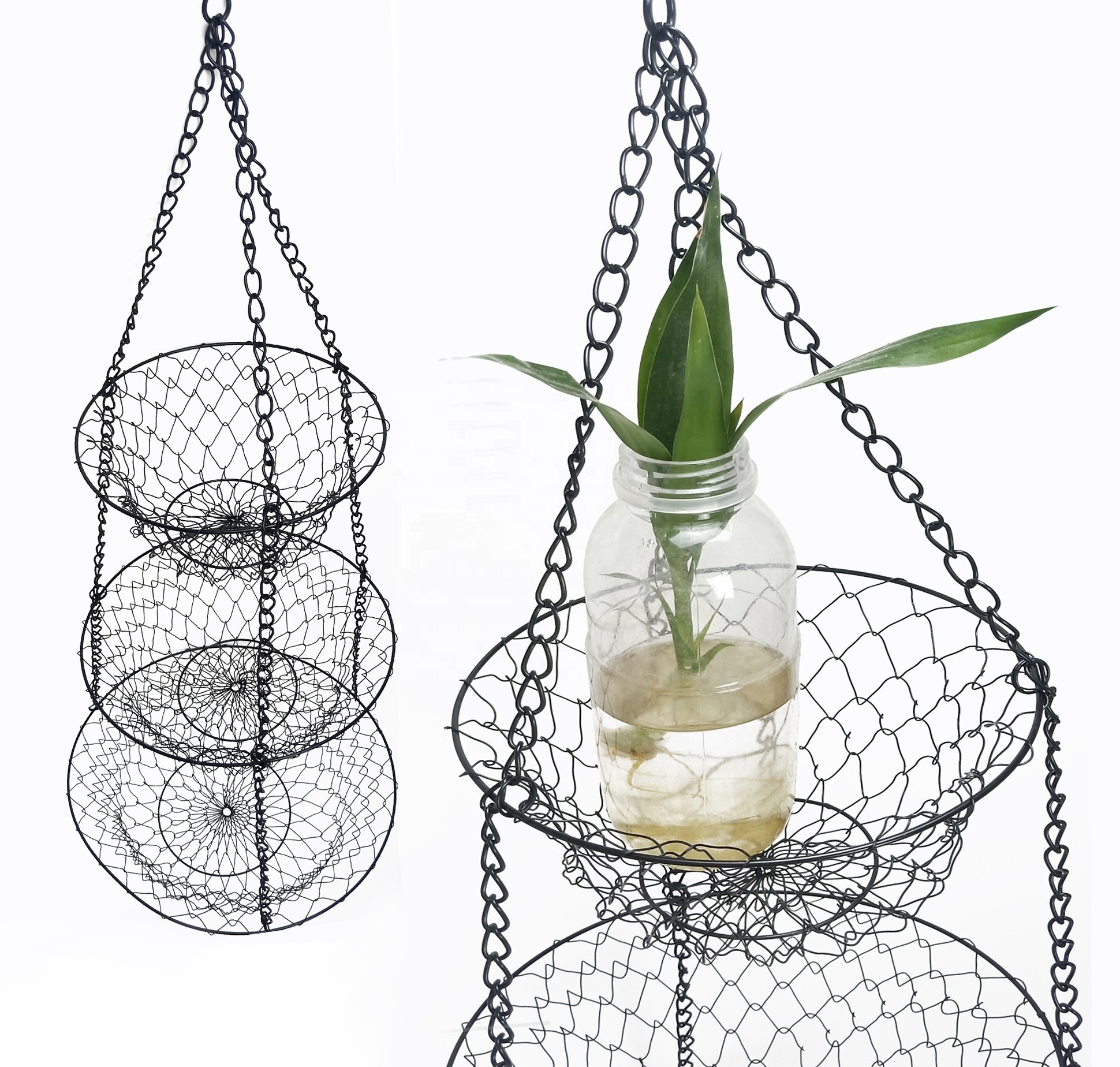 Simple Modern 3 Tiers Metal Hanging Basket Wall Mount Planter Iron Wire Hanging Pots for Plants Outdoor