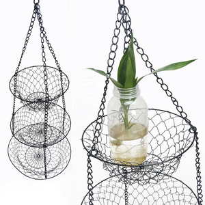 Simple Modern 3 Tiers Metal Hanging Basket Wall Mount Planter Iron Wire Hanging Pots for Plants Outdoor