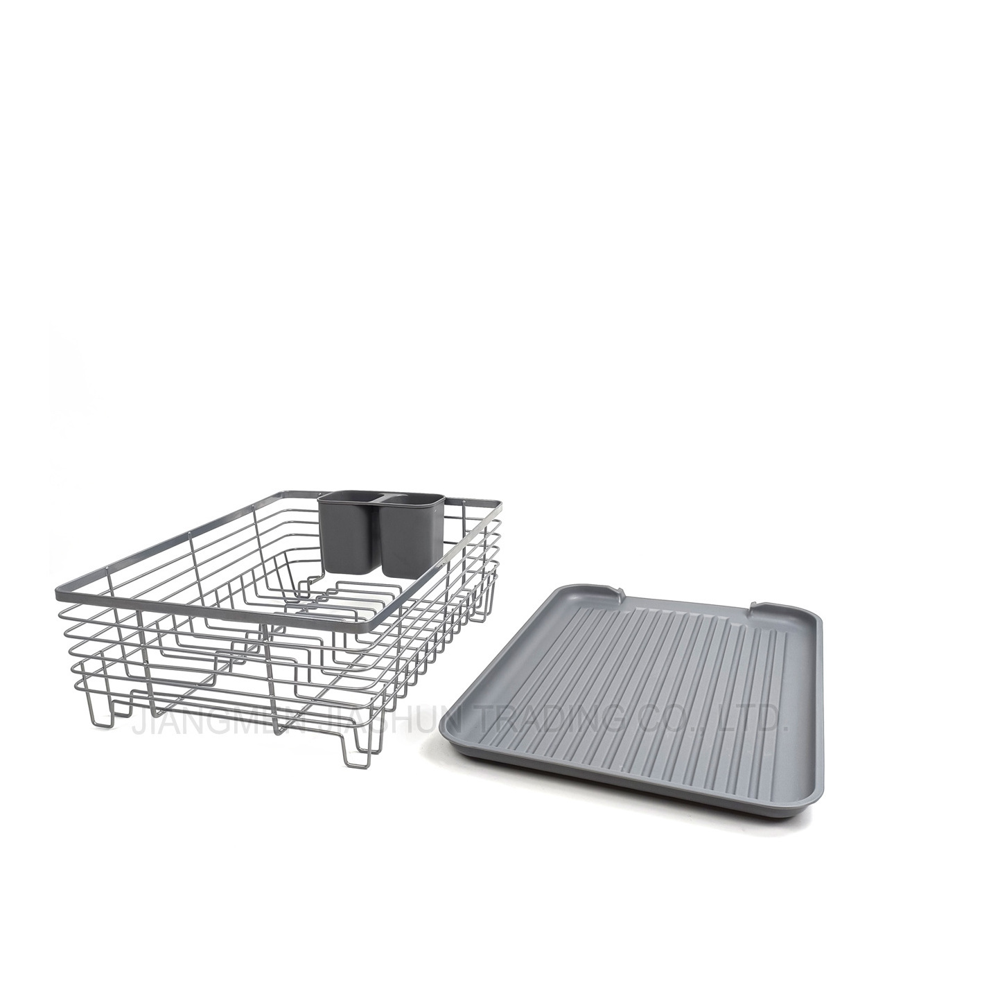 Modern Light Grey Plastic Cutlery Holder Dish Drying Rack Metal Over Sink Kitchen Dish Rack with Drain Tray