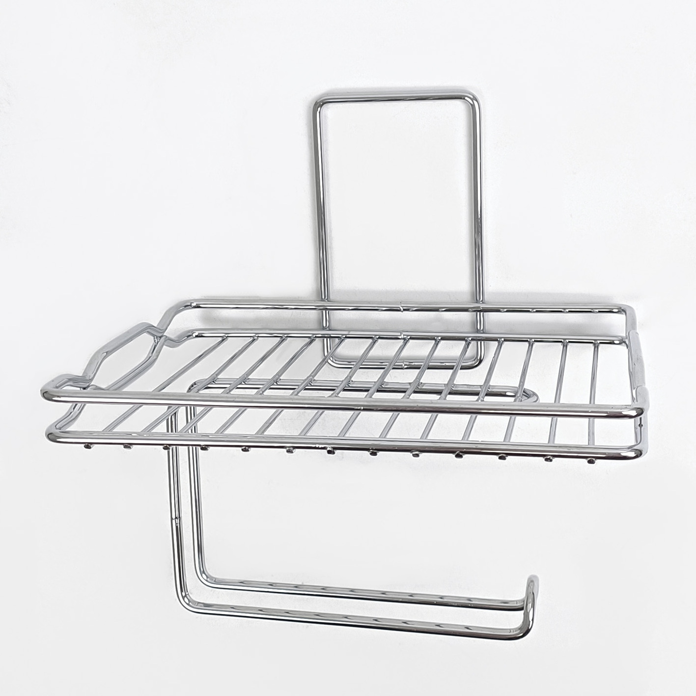 Modern Chrome Plating Metal Wire Hanging 2 in 1 Soap Dish with Roll Paper Holder