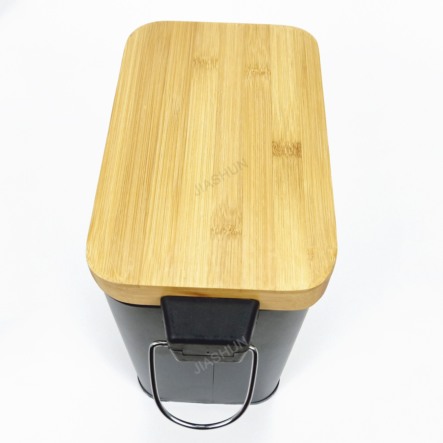 Modern Matte Black Dust Bin Metal Square Waste Bin Buffer Foot Pedal 5L Trash Can  With Bamboo Lid