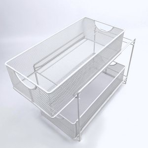 Desktop And Drawer Organizers 2 Tiers Sliding Metal Drawer Storage Basket With Holder Rack