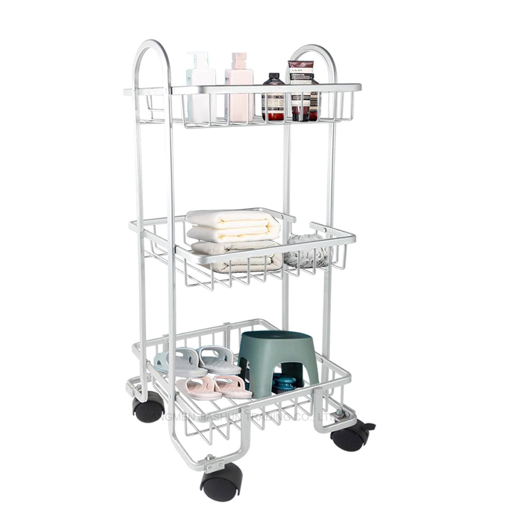 Multi Functional Aluminum Storage Shelving Unit Organizer Slide Out 3 Tiers Rolling Storage Cart with Lockable Wheels