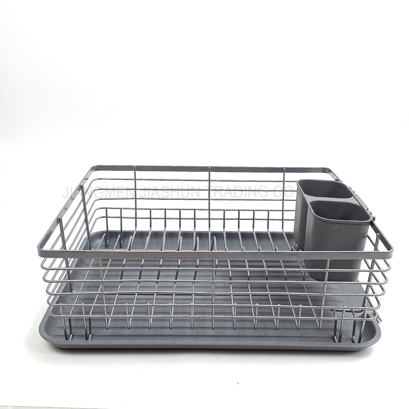 Modern Light Grey Plastic Cutlery Holder Dish Drying Rack Metal Over Sink Kitchen Dish Rack with Drain Tray