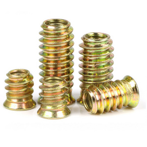 Yellow Zinc Plated Carbon steel Din7965 M6 M8 M10 Internal Outside Threaded Screw Furniture Insert Nuts for Wood