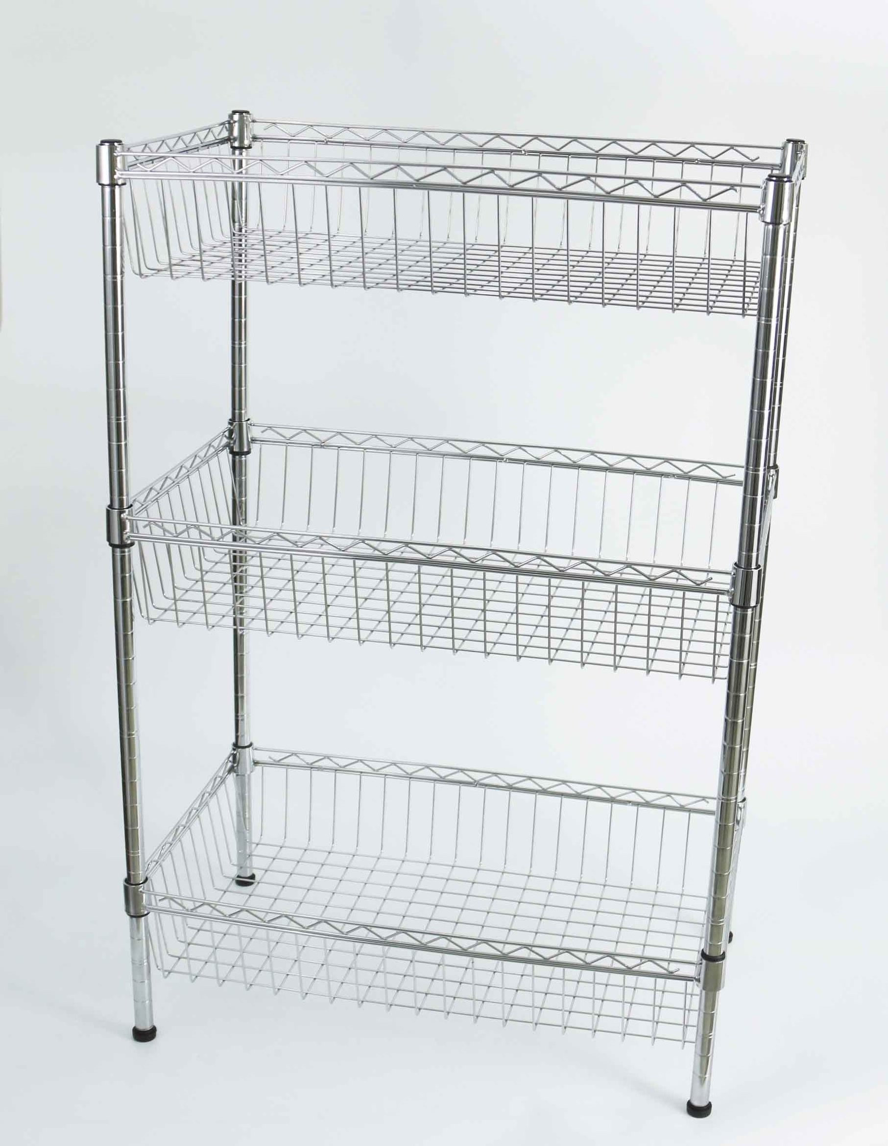 High quality Chrome plating Wire Rolling Kitchen Storage Cart with wire basket drawer