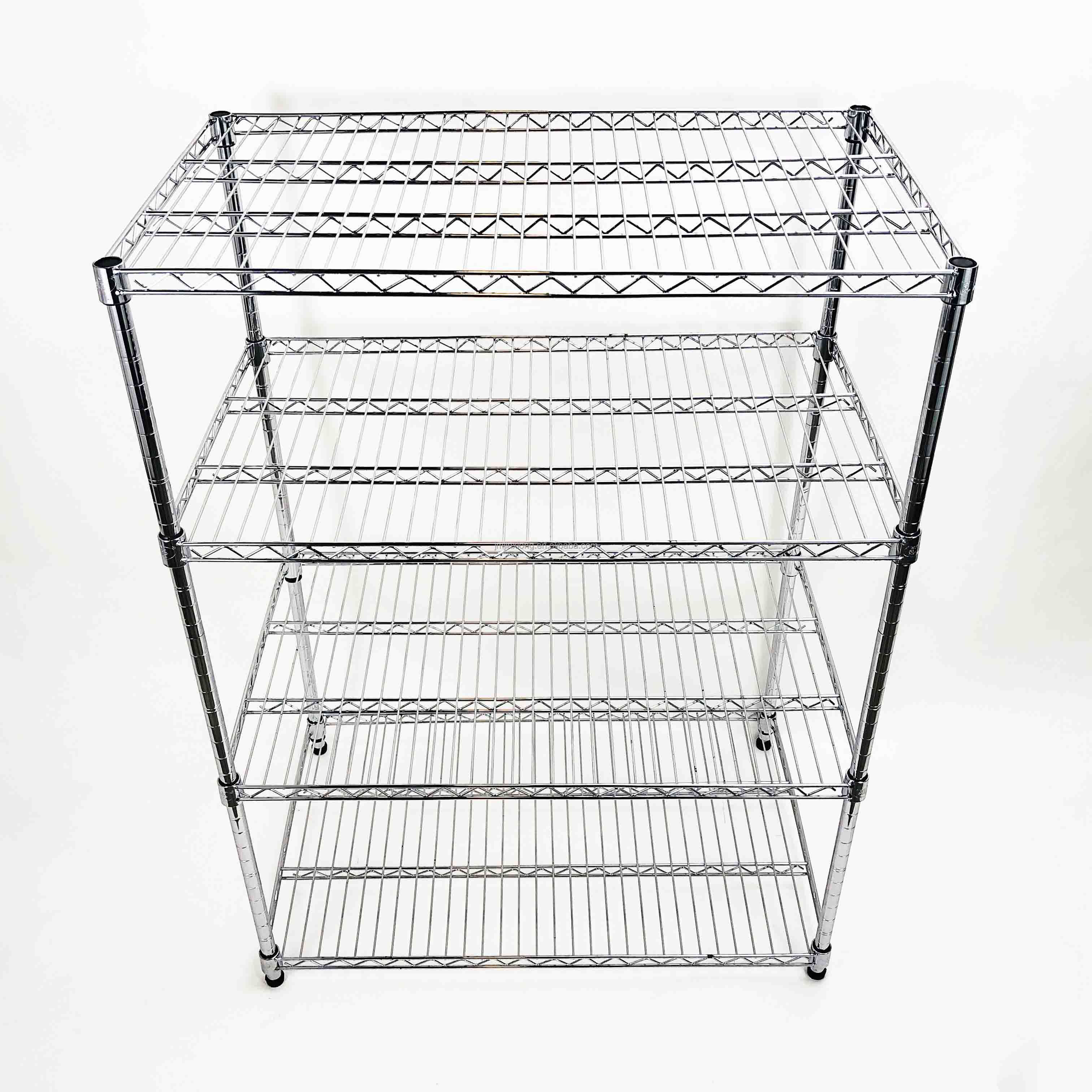 Heavy Duty Kitchen Restaurant 4 Tiers Chrome and Powder Coated Metal Storage Wire Shelf / Adjustable Storage Rack