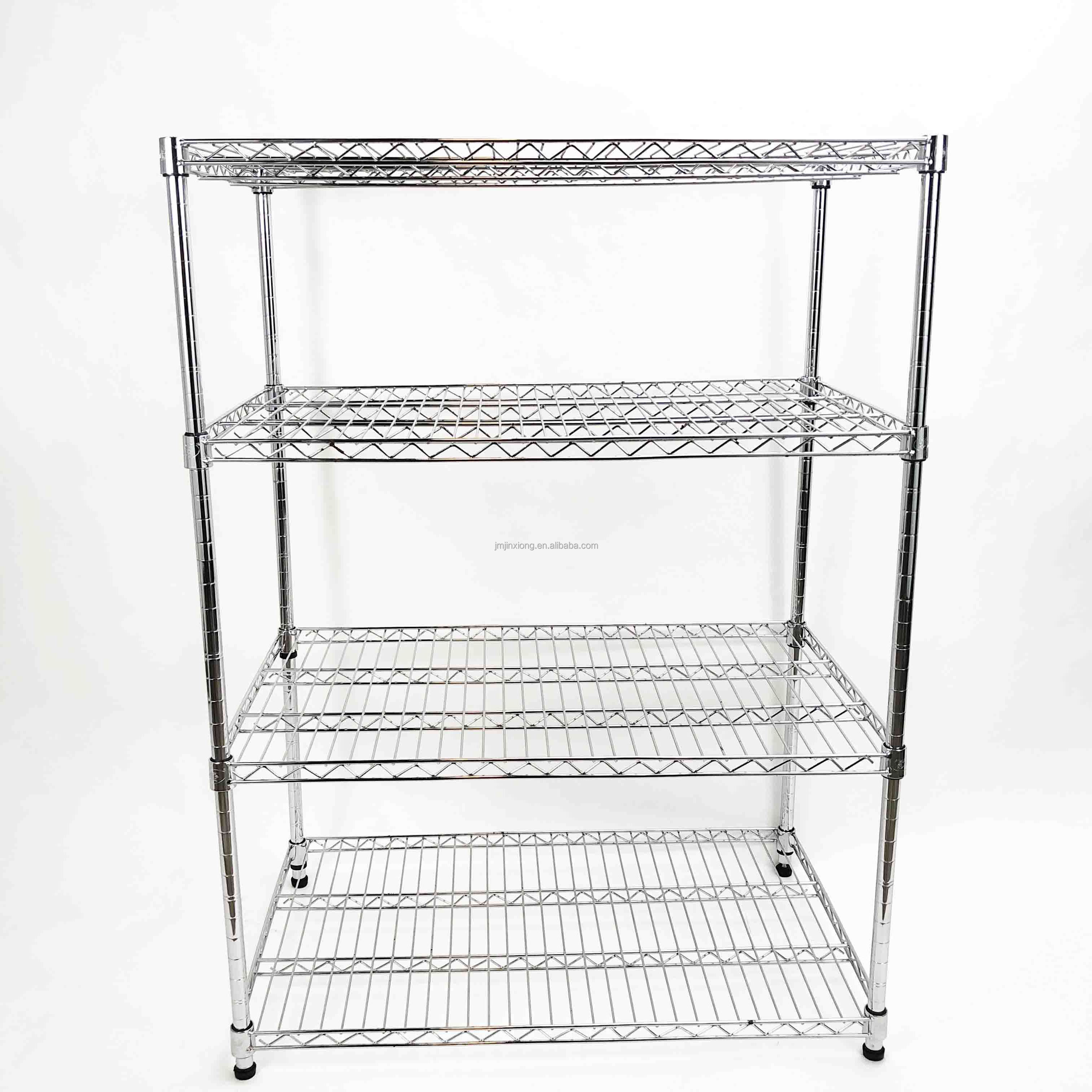 Heavy Duty Kitchen Restaurant 4 Tiers Chrome and Powder Coated Metal Storage Wire Shelf / Adjustable Storage Rack