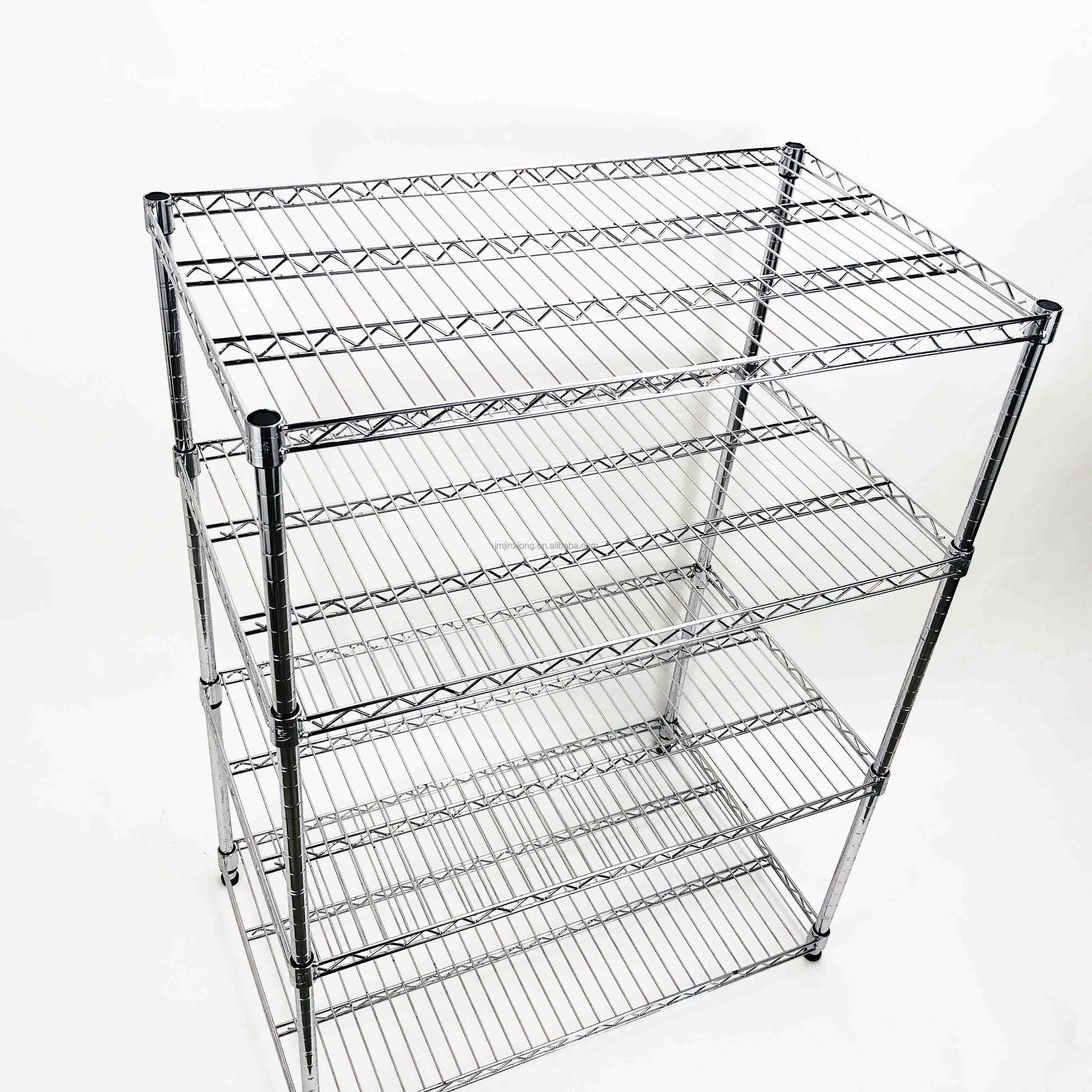 Heavy Duty Kitchen Restaurant 4 Tiers Chrome and Powder Coated Metal Storage Wire Shelf / Adjustable Storage Rack