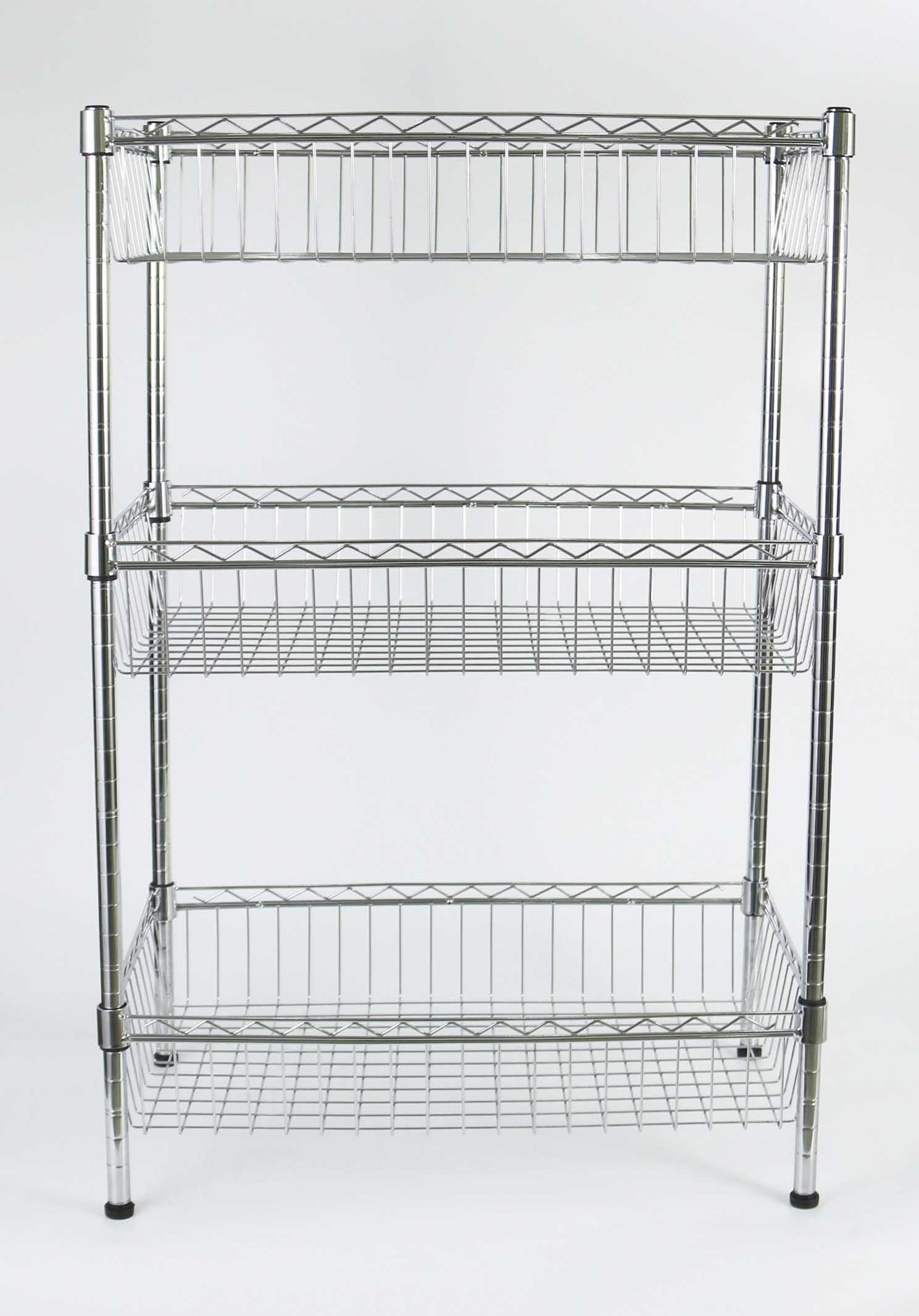 High quality Chrome plating Wire Rolling Kitchen Storage Cart with wire basket drawer