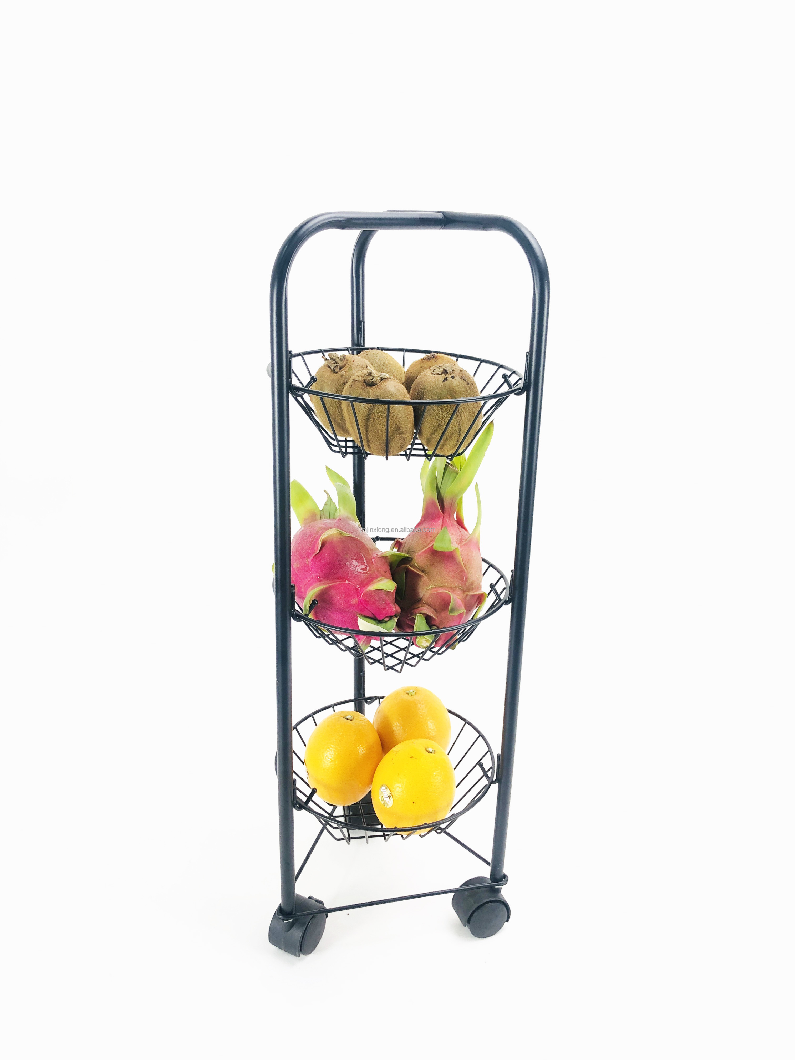 Three Tier Wire Rack With Detachable Wire Basket Kitchen Vegetable Fruits Storage Shelf Display Rack